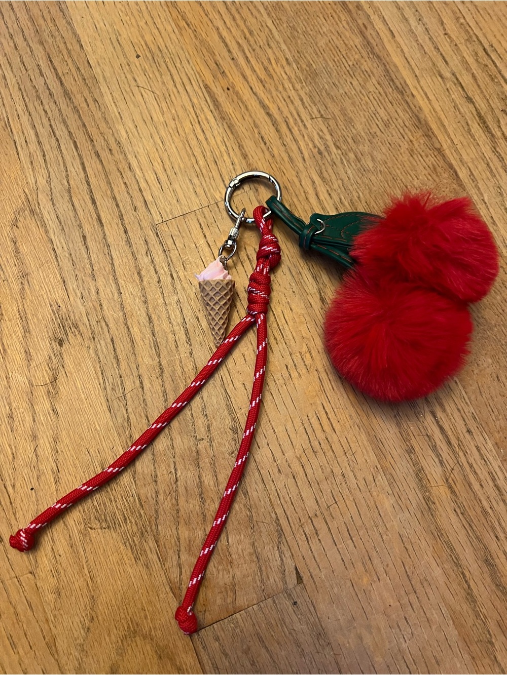 Red Pom Pom and Ice Cream Charm Keychain - Women Accessories